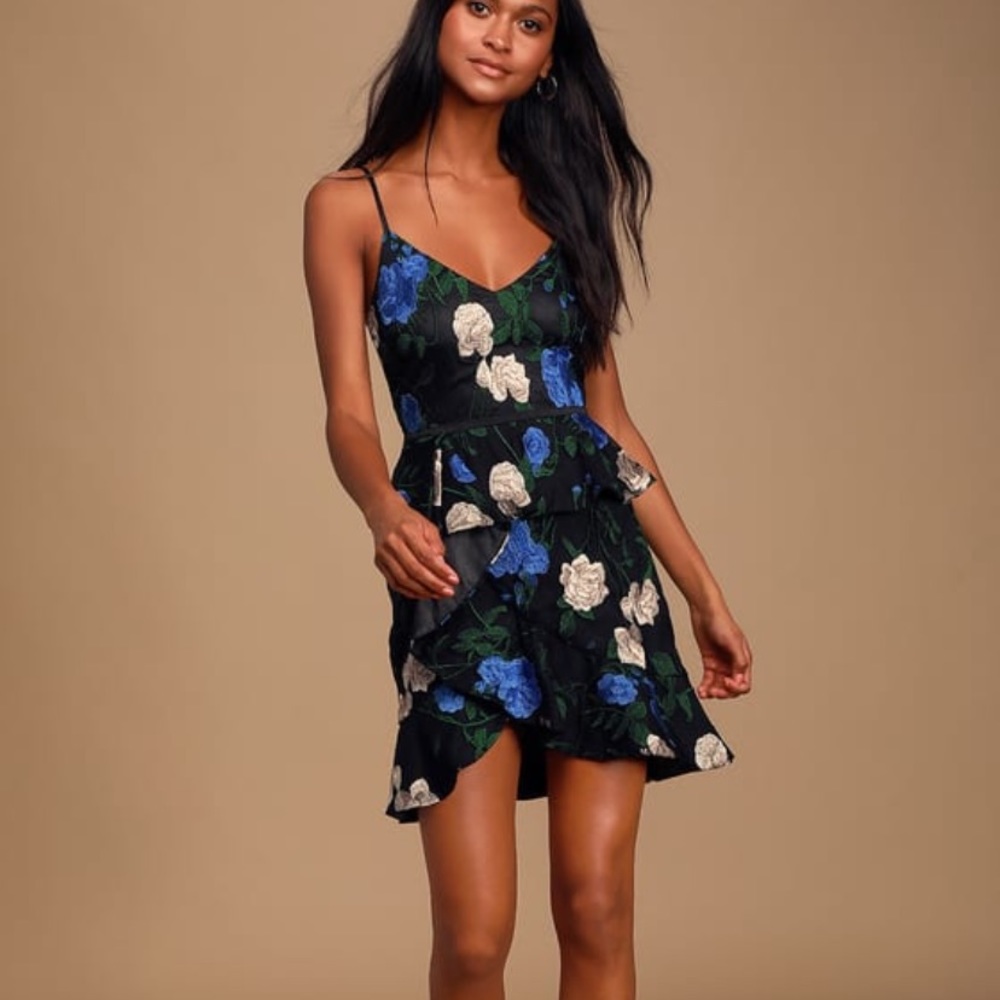 Black floral cocktail dress
